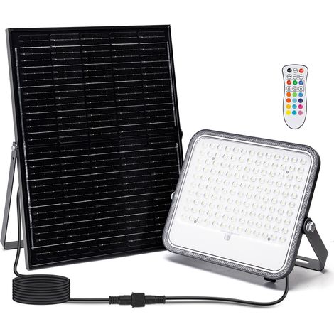 Faro Led 200W Grigio con pannello solare IP66 RGB + Bianco freddo 6500K Dimmerabile con telecomando e con sensore crepuscolare Aigostar (1/5)