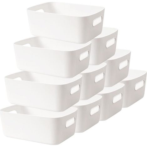10er Set Aufbewahrungsboxen Kunststoff 30cm Weiß mit Griffen (1/5)
