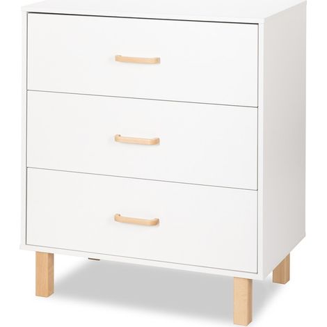 LAURA Commode bébé en bois de hêtre 3 tiroirs  Blanc sans plan à langer (1/5)