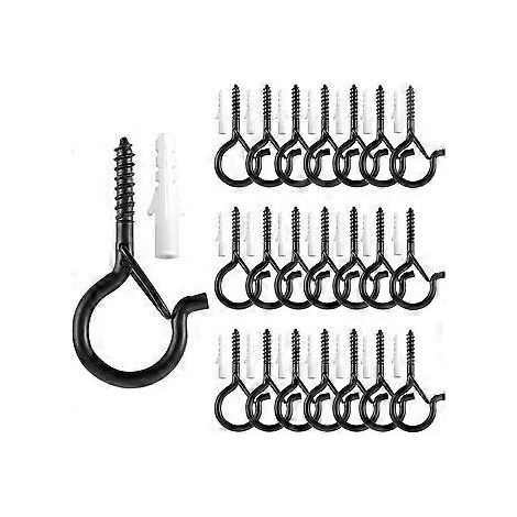 SZTXJ Q-Hanger 24 Stück Schraubhaken zum Aufhängen von Lichtern an Wand, Schrank, Decke mit Sicherheitsverschluss für Silvester, Partys, Zuhause, Garage (Schwarz)