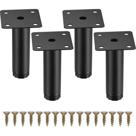 4 Pièces Pieds de Meuble, 8 cm/3,15 Pouces Pieds de Meubles Réglables, Pieds de Support en Fixation en Métal pour Meubles/Table/Chaise/Bureau/Cuisine/Armoire/Canapé (1/4)