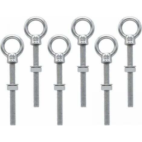 6 pièces,Boulon à œil M8 x 80 mm Vis à anneau M8 avec filetage métrique Acier inoxydable, pour fixation et suspension (1/5)