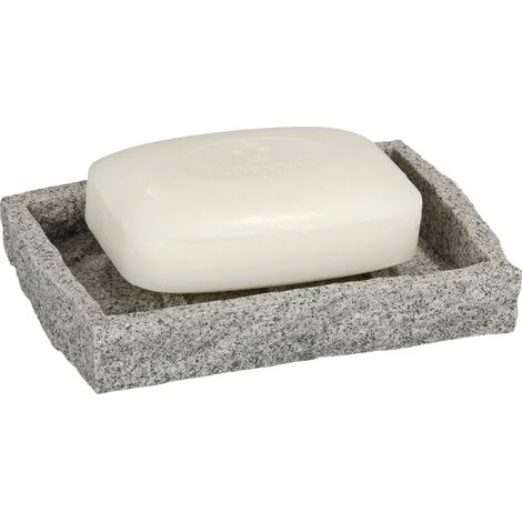 WENKO Porte Savon Granite, Polyrésine effet granit, 13,5x2,2x9,1 cm, Gris (1/5)