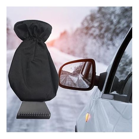 Car Window Scraper with Gloves, Frost Scraper Windshield Mitt, Ice Scraper with Gloves Windscreen Squeegee, Black (1/5)