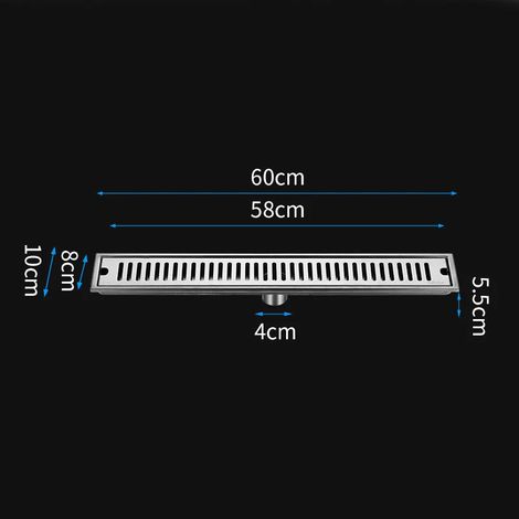 (10x60cm Mid)Bathroom Silver Shower 10cm Wide Floor Drain Sus 304 Stainless Steel Large Displacement Deodorant Anti-rust Floor Drain (1/4)