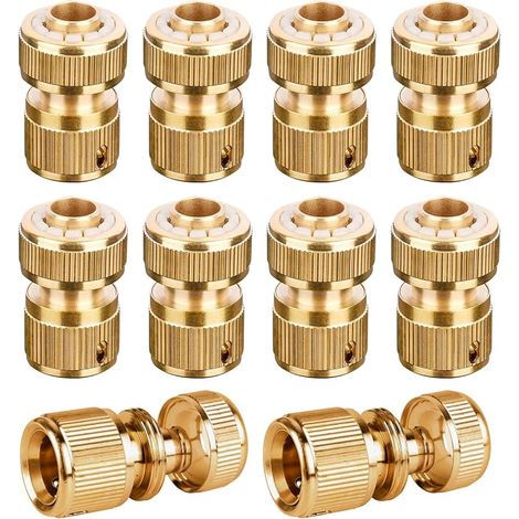10 Pcs Garden Hose Quick Connector 1/2" Brass Hose Quick Coupler 1/2" Garden Hose Outdoor (1/5)