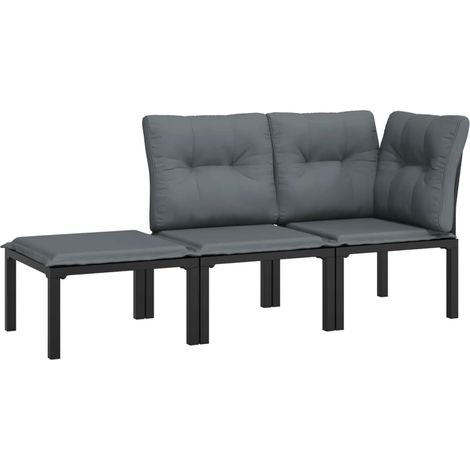 Maison Exclusive - 3-tlg. Garten-Lounge-Set Schwarz und Grau Poly
