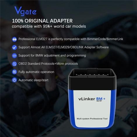 Vgate Vlinker BM+ OBD2 V2.2 Bluetooth Dual Mode 4.0 Kfz-Diagnosescanner Fehlererkennungstool, kompatibel mit Android/iOS