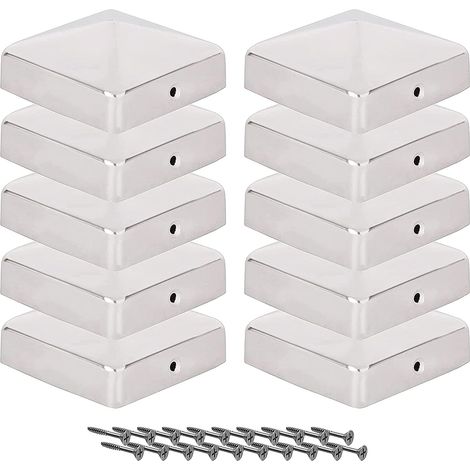 10 x Capuchon pour poteaux de clôture 90 par 90 mm Acier inoxydable Forme pyramidale Capuchon pour poteaux en bois avec vis (1/5)