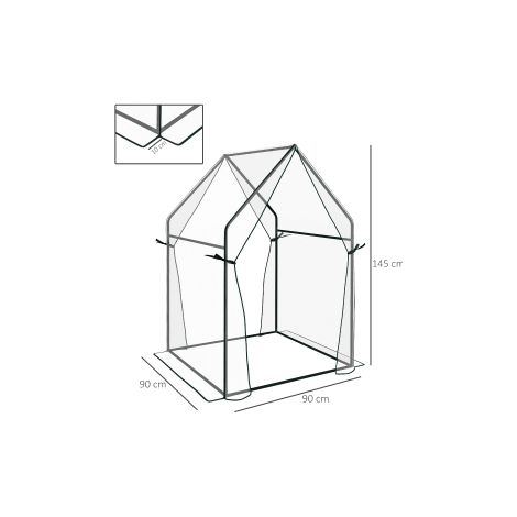Serre de jardin transparente en PE 90 x 90 x 145 cm avec double porte coupe-vent pour jardin et terrasse (1/5)