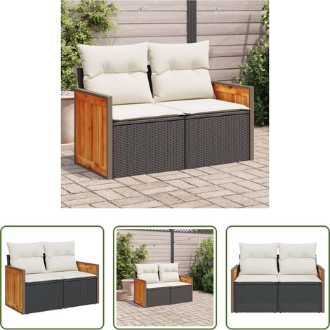 2-Sitzer - Gartensofa mit Kissen 2-Sitzer Schwarz Poly Rattan (1/5)