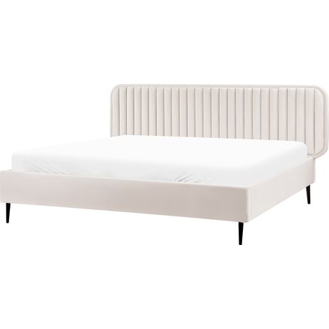 Cama con somier moderna tapizado terciopelo cabecero patas de metal beige 180 x 200 cm Brin
