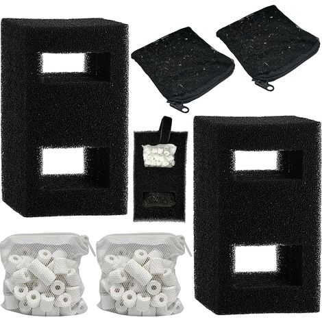 2 kits de filtres pour aquarium compatibles avec Fluval Flex (57 litres), comprenant 2 recharges de charbon actif, 2 filtres en mousse, 2 anneaux en céramique et 1 câble d'alimentation. (1/5)