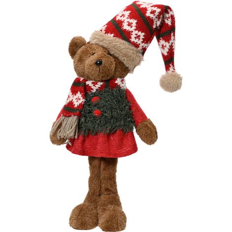 Orsetto peluche soffice con sciarpa e cappello decorazione natalizia per interno da 35 cm (1/3)