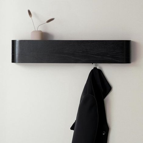 Estantería de pared - Perchero de pared - Diseño moderno con ganchos ocultos - Panel chapado - 52,7 x 7,2 x 10,1 cm - Blanco (1/5)