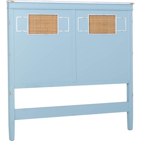 Cabezal de cama de madera con rejilla azul 150x6x130 (1/5)