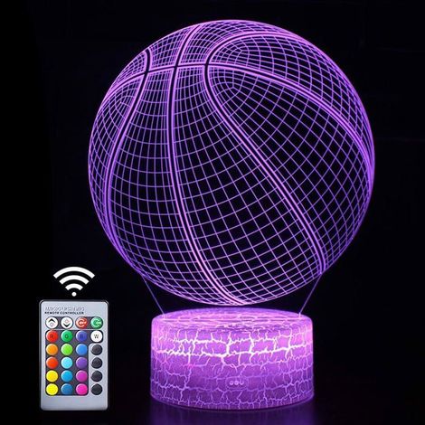 Veilleuse de basket-ball pour enfants, veilleuse LED illusion 3D avec commande tactile et télécommande, lampe changeante de 16 coule (1/5)