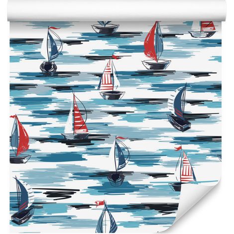 Papel pintado con veleros pintados en el mar para salón y dormitorio, 50x1000 cm. (1/5)
