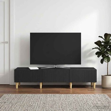 vidaXL Meuble TV avec tiroir Noir 147 x 34,5 x 30 cm Bois d'ingénierie (1/5)