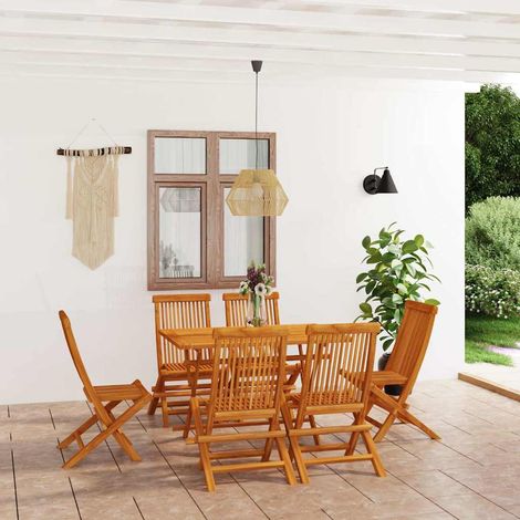 Salon de jardin 7 pcs Ensemble Table et Chaise de Jardin - Bois de teck massif BV808091 - BonneVie (1/5)
