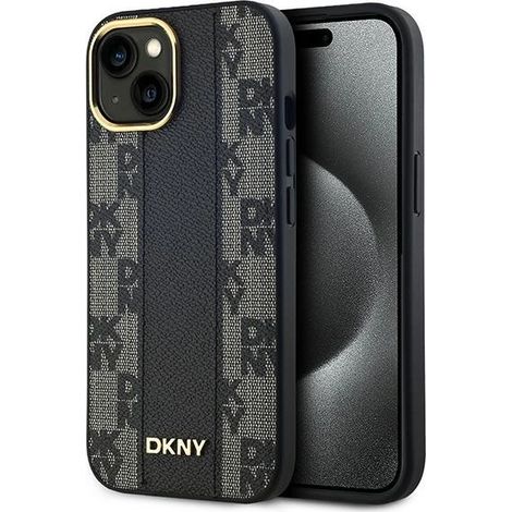 Funda rígida negra/negra de cuero con estampado monocromático a cuadros DKNY DKHMP15SPCPVSLK para iPhone 15/14/136.1 y MagSafe. (1/5)