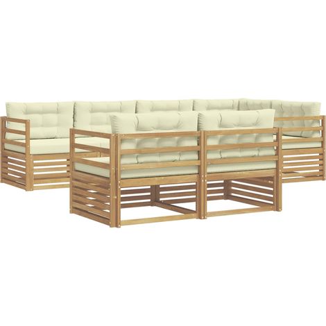 Outdoor Sofa Set with Cushion 7 pcs White and Cream Polyester vidaXL (1/5)