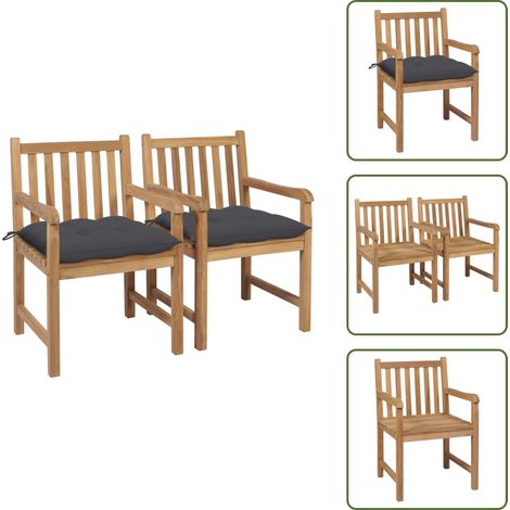Chaises de jardin lot de 2 et coussins anthracite Bois de teck - Chaise De Jardin - Fauteuil De Jardin - Mobilier De Jardin - Terrasse - Décoration Extérieure (1/5)