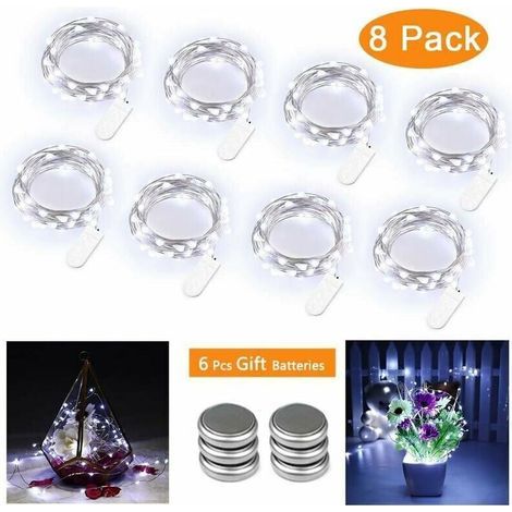 Guirlandes Lumineuses à Piles (Lot de 8) 3M 30 LED Guirlande Fil en Cuivre Imperméable, Lumière Décoration pour Noël Mariage Anniversaire - Blanc Froid (1/5)