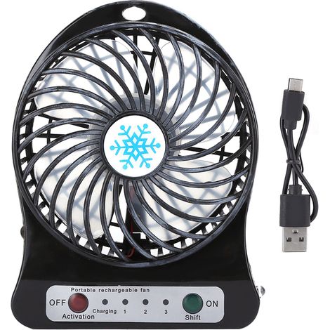 Ventilateur de bureau portable rechargeable USB pour bébé, voiture et lit - Noir (1/5)