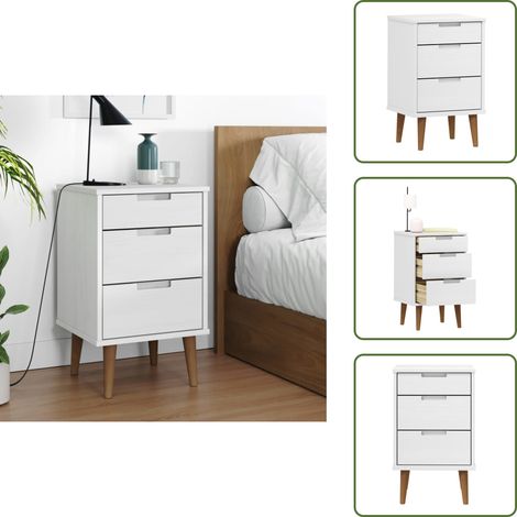 Comodino in pino - vidaXL Comodino MOLDE Bianco 40x35x65 cm in Legno Massello di Pino - Comodino con piano