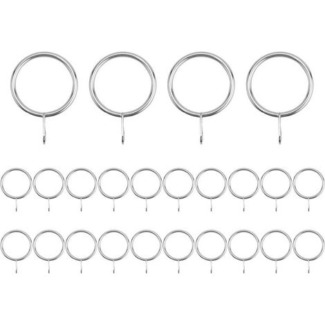 Juego de 24 anillas metálicas para cortinas, ojales de 30 mm de diámetro interior para barras de cortina y visillos, color plata. (1/4)