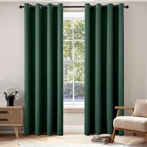 Fertiger Verdunkelungsvorhang mit Ringen, 140 x 175 cm, dunkelgrün, 2er-Set