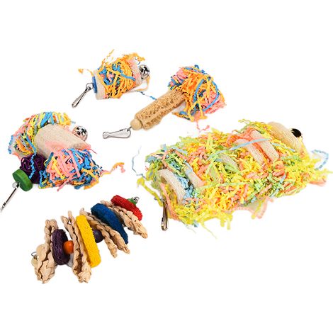 Lot de 5 jouets à mâcher en luffa pour perruches, perroquets de petite et moyenne taille, inséparables, calopsittes, conures et perroquets gris du Gabon. (1/5)