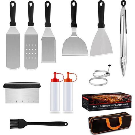 Ustensiles pour 14 Pièces Spatule pour Barbecue Acier Inoxydable Accessoire Kit pour Teppanyaki (1/5)