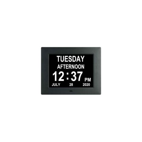 Reloj digital con calendario diario extragrande sin abreviar, que muestra el día, la fecha y la hora adecuado para personas mayores, con discapacidad visual o problemas de memoria además de 8 alarmas (1/4)