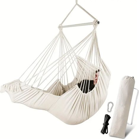 Amaca da esterno portatile per il tempo libero, amaca da giardino sospesa, amaca da campeggio sospesa, facile da riporre, bianca