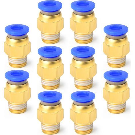 Raccord Push To Connect - 4 mm Ø Extérieur - Filetage BSP Mâle 1/8 - Droit - Pour Tuyaux Pneumatiques - Lot De 10 (1/5)