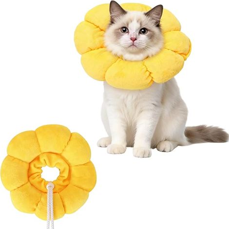 Colerette Chat Anti Lechage, Fleurie Collerette Chat Anti Lechage, Collerette Souple Chats pour Post-Opératoire, Jaune, L (1/3)