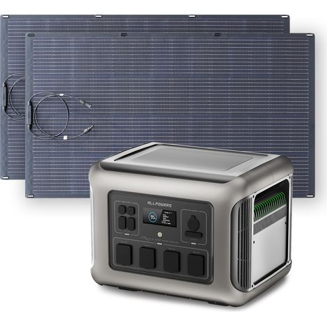 Portable Power Station, Solar Generator 2016Wh LiFePO4 with 2Pcs 200W Flexible Monocrystalline Solar Panel for RV, Home Backup, Emergency, Outdoor Camping Allpowers R2500 (1/5)