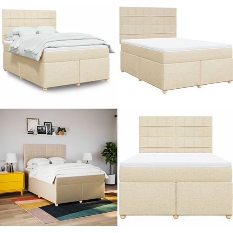 Giroletto a Molle con Materasso Crema 160x200 cm in Tessuto - Materasso a molle insacchettate - Letto a molle