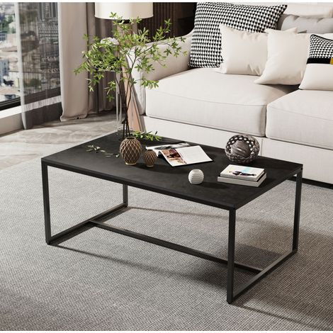 Modern Coffee Tea Table Rectangle Marble Top Table Storage Living Room Furniture, Black (1/5)