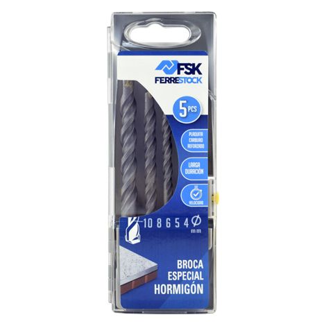 Set de brocas Ferrestock 4, 5, 6, 8, 10 mm Universal Hormigón