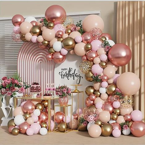 Kit de guirlande de ballons or rose - Ballons nude, roses, or métallisé et blanc mat avec ballons confettis or et or rose Décorations parfaites pour mariages, fêtes de princesses et anniversaires de (1/5)