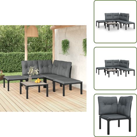 Salon de jardin 6 pcs noir et gris résine tressée - Salon De Jardin - Mobilier De Jardin - Set Salon - Table Basse - Chaises De Jardin