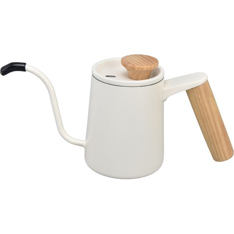 Kaffeekanne mit Edelstahlgriff, langem Schwanenhalsausguss, mattweiß, 350 ml (1/5)