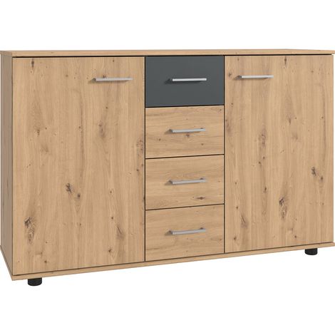 Kommode 130 cm breit modern in Eiche mit graphit TREVISO-43 (1/2)