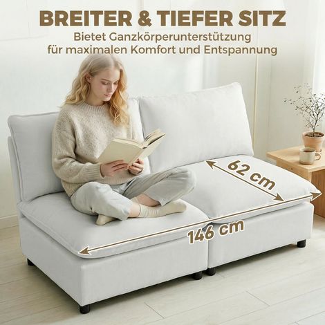 Canapé 2 places 146 cm, sofa modulaire en similicuir avec assise large et profonde, coussins épais, montage facile, gris (1/4)
