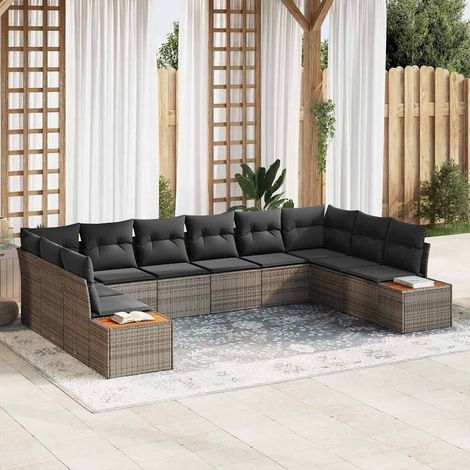 Gartensofa-set mit Kissen mit Speicher 10 pcs Grau Polyrattan