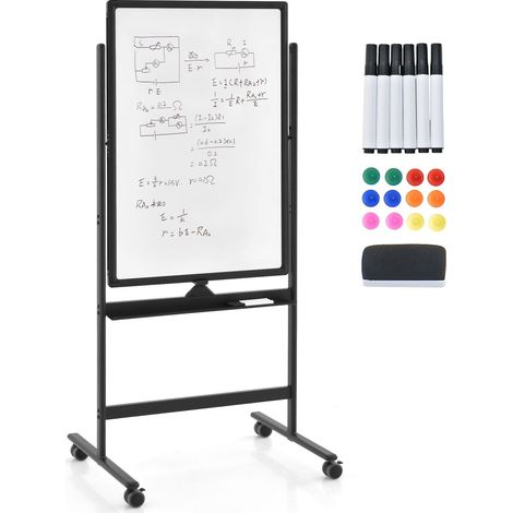 Double-Sided Magnetic Mobile Whiteboard Adjustable Rolling Erase Board W/ Marker (1/5)
