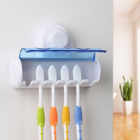 Porte-brosse à dents à ventouse en plastique pour salle de bain